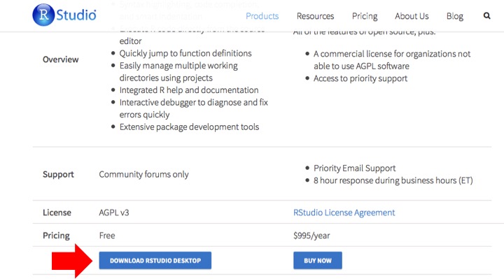 RStudio for desktop download button