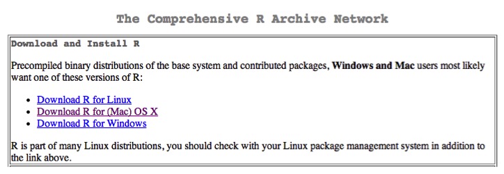 image showing the list of platforms that R can be downloaded/installed for